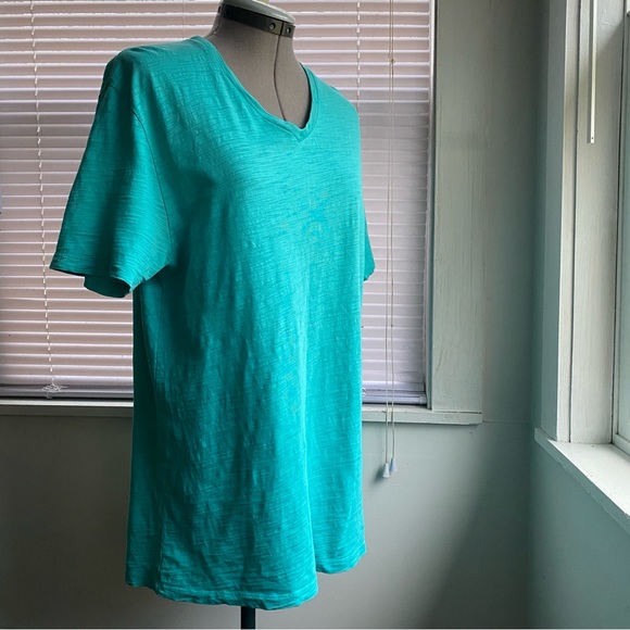 OLD NAVY Turquoise 100% Cotton V-Neck Short Sleeve Tee Soft Girl E-Girl Size M - Picture 1 of 8
